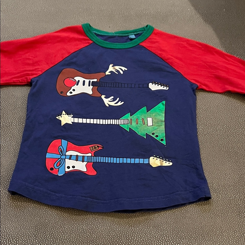 Boden Holiday Kids Festive Guitar Long Sleeve Tee - Red and Blue